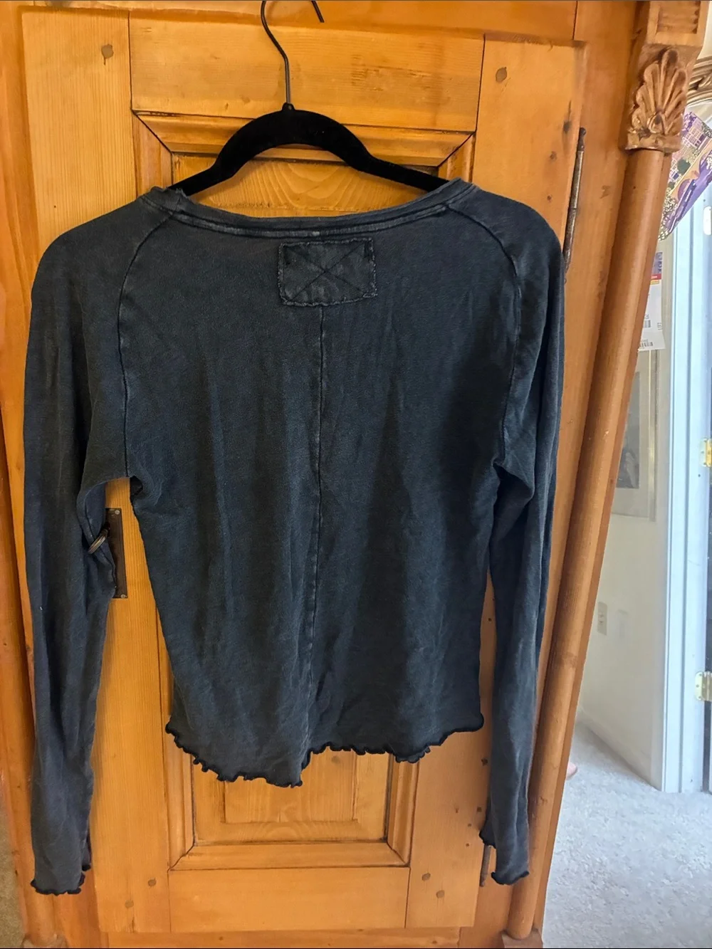 Free People Black Long-Sleeve Lettuce-Hem Top
